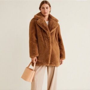MANGO Luxurious Brown Faux Fur Coat S